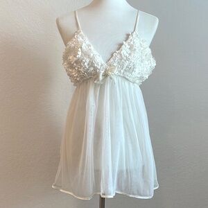 Flora White and Cream Floral Sheer Babydoll Size Large